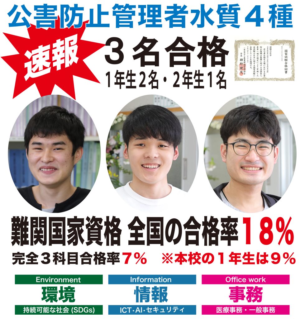 速報！公害防止管理者水質4種 3名合格！ | 学校法人 榎園学園 鹿児島 