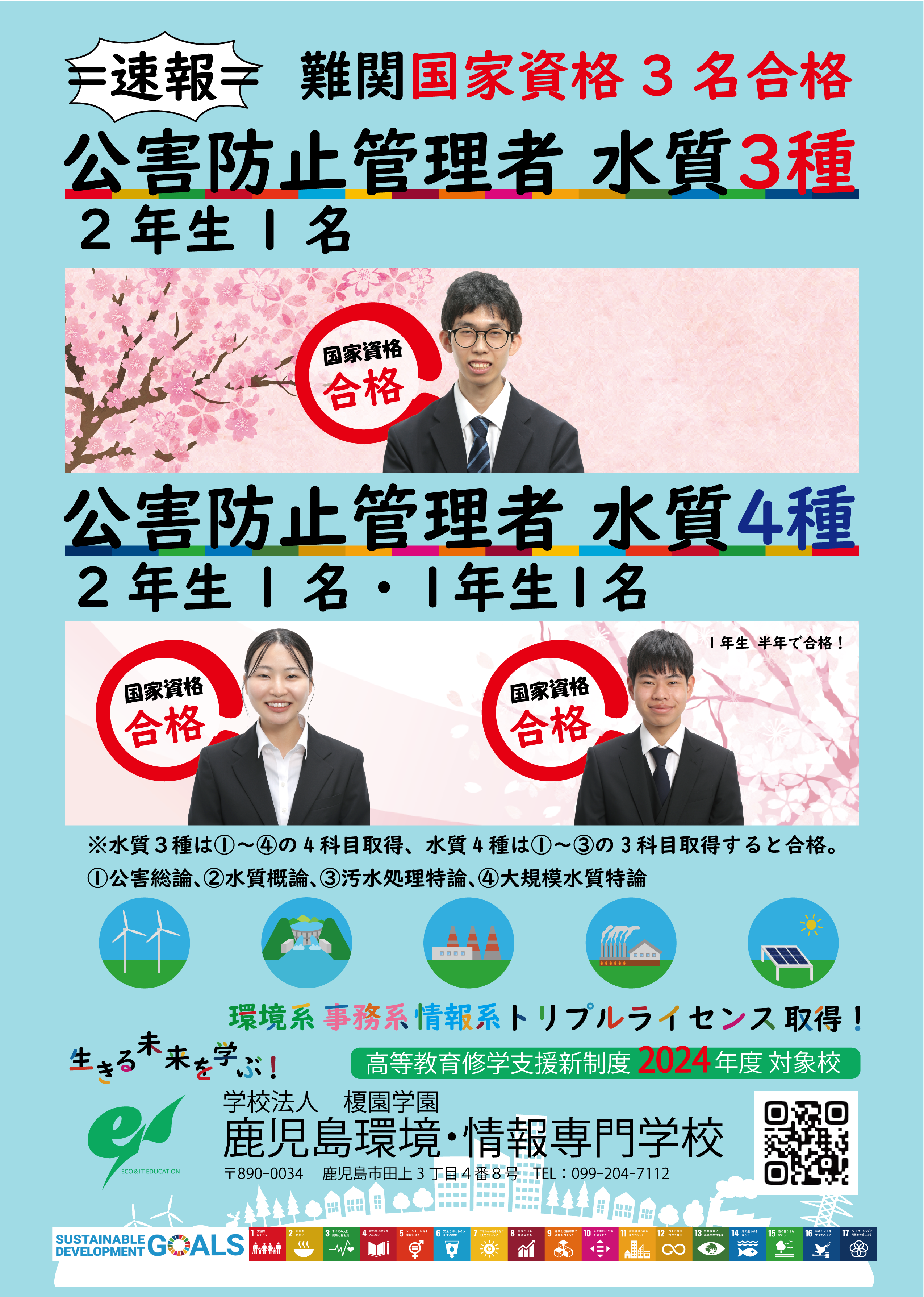 速報！公害防止管理者水質3種1名合格！・水質4種2名合格！ | 学校 